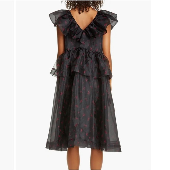 NWT ⭐️ GANNI Ruffled Organza Peplum Midi Dress Black US 4 - Picture 2 of 12